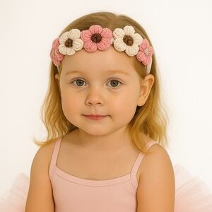 Hand Crafted Puffy Crochet Flower hairband handmade Coquette girl hair accessory